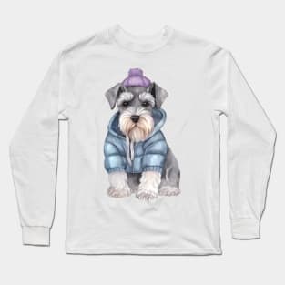 Watercolor Cozy Miniature Schnauzer Dog Long Sleeve T-Shirt